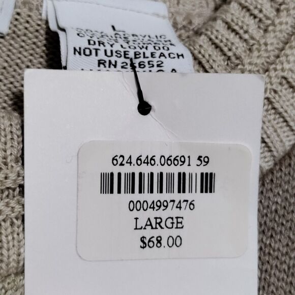 Vintage BACHRACH Mens Large Cable Knit Sweater Tan Neutral Acrylic Made in USA - Picture 4 of 12